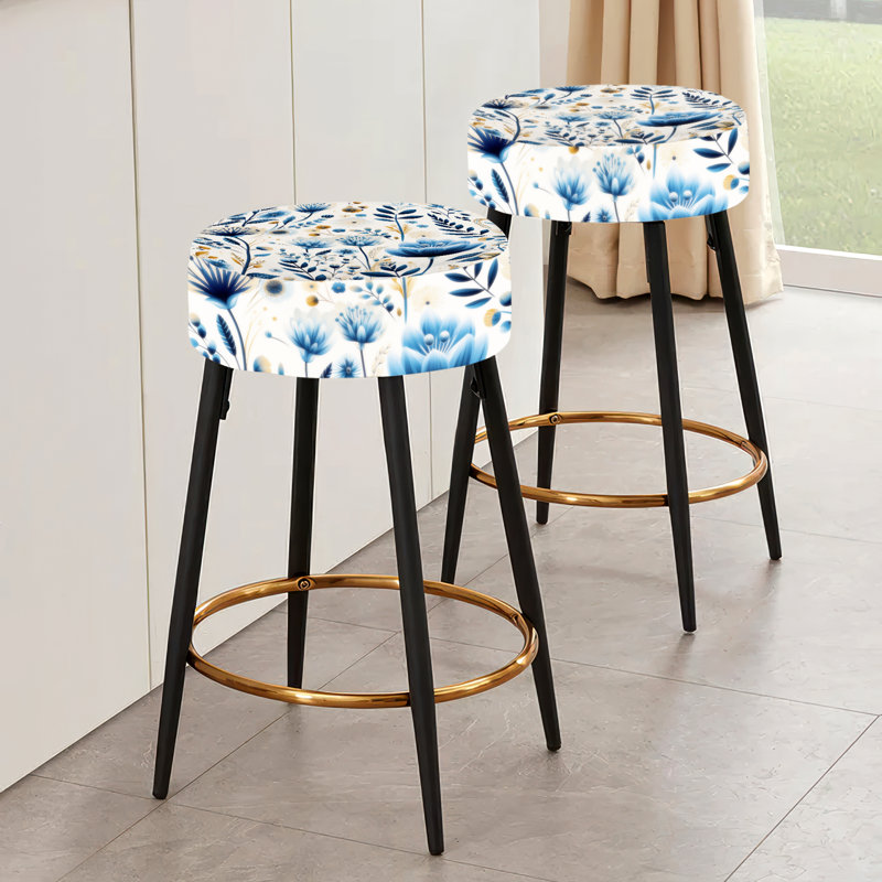 Design Art Nordic Blue Bloom Scandinavian Floral Floral Bar Stools Set Of 2 Wayfair